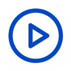 Ícono de botón de reproducción azul dentro de un círculo azul sobre un fondo blanco.